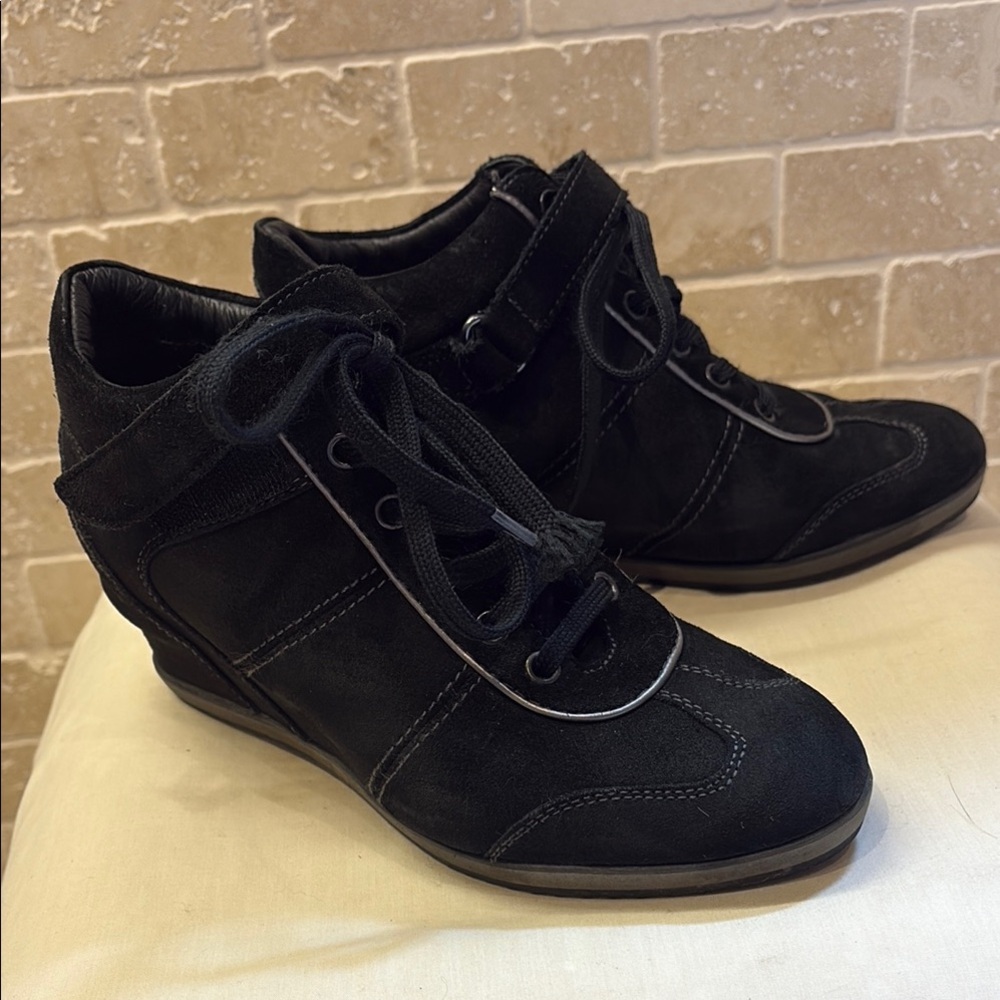 Geox Respira Black Suede Sneakers with Hidden Wedge
